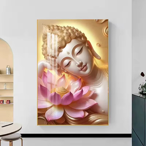 Peinture murale décorative en porcelaine, art moderne luxueux, avec cadre de chakras dorés pour la méditation religieuse indienne, ornée de cristaux de diamant. - Product Image 5