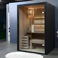 Sauna intérieur en bois de cèdre rouge massif, design moderne, pour 2 à 4 personnes, avec chauffage électrique traditionnel.