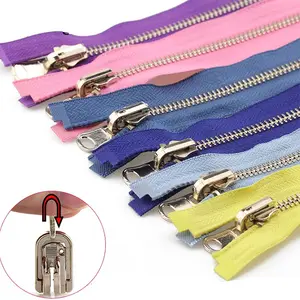 Metal Zipper Automatic Lock Reverse Slider Clothing Design Accessories 5# Double-sided Slider Metal Teeth Zipper