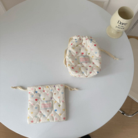 Lot de trousses de maquillage en polyester à cordon de serrage, motif cœur à carreaux, pour la vente en gros