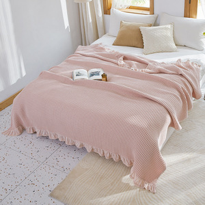 Couverture <span class=keywords><strong>de</strong></span> <span class=keywords><strong>lit</strong></span> douce en coton, 100% tricot japonais, couverture en gaufre à grains <span class=keywords><strong>de</strong></span> maïs, froncée, chaude, <span class=keywords><strong>pour</strong></span> l'été - Product Image 2
