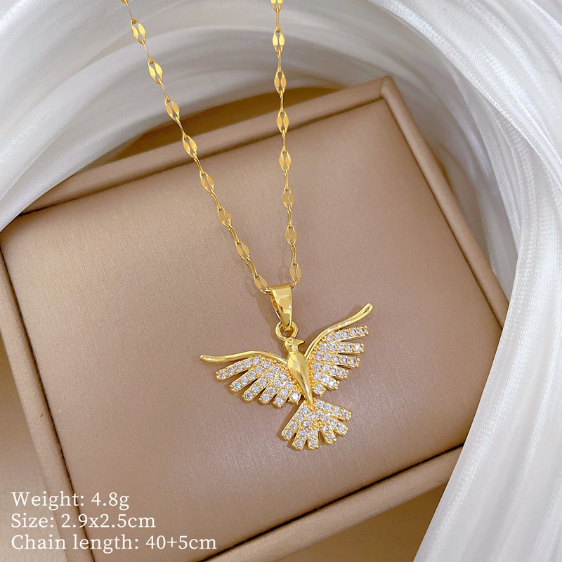 D311 gold titanium steel chain copper inlaid pendant
