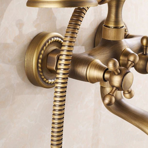 WANFAN HJ-6762 <strong>Shower</strong> Set With Telephone Type <strong>Hand</strong> Held <strong>Shower</strong> Head Antique Brass Wall Mount Bathtub Faucet - Product Image 3