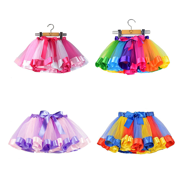 Wholesale Girls Rainbow Skirt Princess Girls Layered Pettiskirt Tulle Satin Mesh Ballet Tutu Skirts for Ballet Dance Skirts