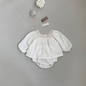 Versione coreana in 2025 primavera e autunno abbigliamento per neonato vestito con maniche in pizzo eleganti abiti da esterno in puro cotone - Product Image 2