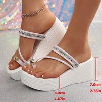 Sandales compensées d'été pour femmes à talon haut et semelle épaisse, ornées de strass, semelle extérieure en caoutchouc, style décontracté, nouvelle collection 2026