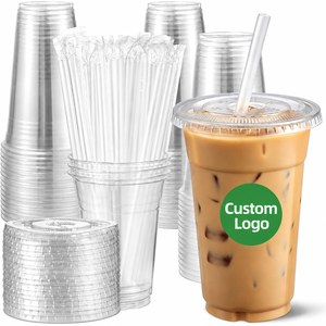 Gobelets en PET transparents avec couvercles, logo personnalisé, gobelets jetables pour boissons froides, thé à bulles, café, jus, 12oz, 16oz, 20oz, 24oz, vente en gros - Product Image 1