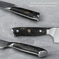 Couteau de chef en acier Damas, manche incrusté de feuille d'or, lame tranchante et durable, couteau de cuisine ergonomique antidérapant