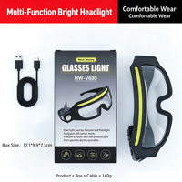 Lampe frontale rechargeable 600 mAh avec capteur LED, phare COB, lumière de travail et voyant d'avertissement rouge-bleu, lunettes de sécurité mains libres