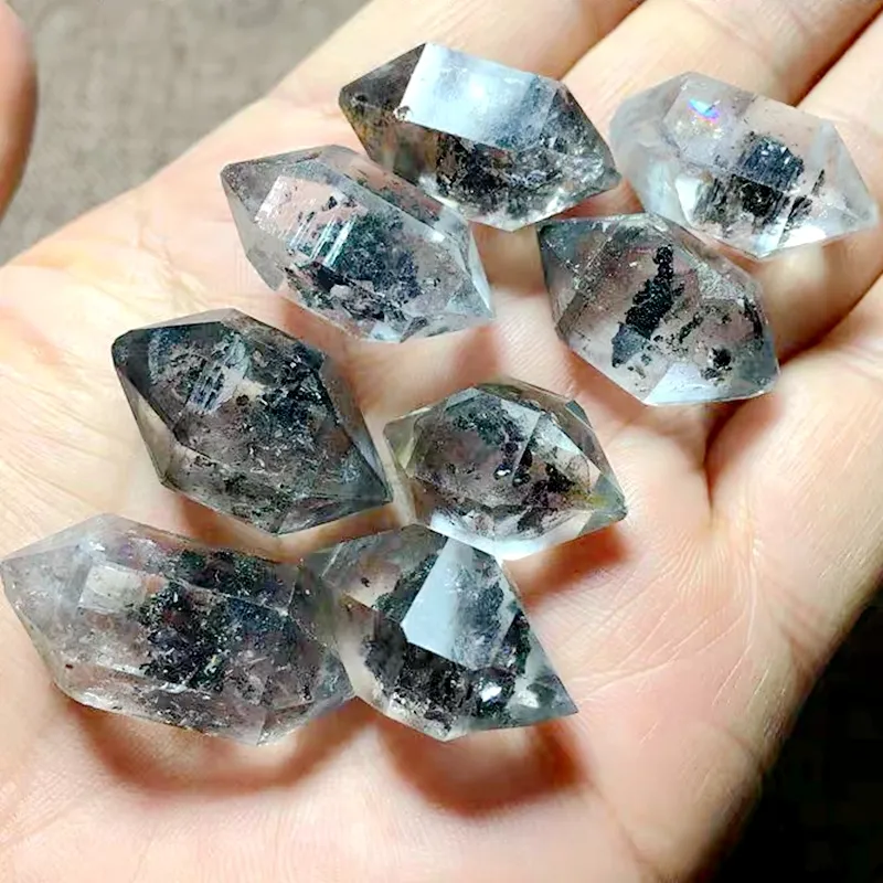 Wholesale High Quality Natural Raw Herkimer Diamond Black Phantom Quartz Double Terminated Crystal Lucky Stone