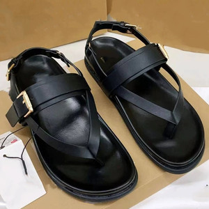 Women's Flat Roman Sandals Buckle Strap Toe-<b>Post</b> Versatile Slide Slippers - Product Image 2