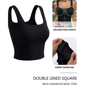 Top Corto de Cuello Cuadrado para Mujer, Tejido de Spandex y Poliéster, Transpirable, para Hacer Ejercicio, Salir, Tops Básicos - Product Image 6