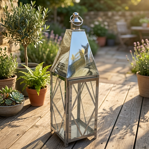 Lanterne en acier inoxydable pour décoration de jardin extérieur, porte-bougie en métal durable pour la décoration de la maison - Product Image 1