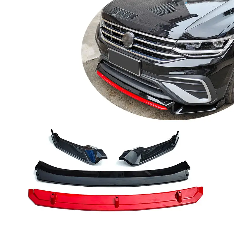 Auto geral três seção pá dianteira pára-choques preto com lábio dianteiro guarnição vermelho cercado Para Tiguan L