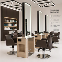 Station de coiffure moderne avec miroir double face, table de barbier, mobilier de salon en bois pour atelier