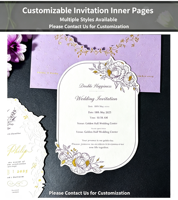 Cartes d'invitation de mariage de style européen, dorées à chaud, gaufrées, découpées, personnalisables