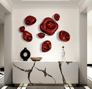 Ensemble d'art mural en acier inoxydable poli fait main, effet galet <span class=keywords><strong>miroir</strong></span>, décoration murale contemporaine réfléchissante pour la maison - Product Image 3