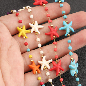 Starfish <b>Beaded</b> Bracelet Anklet Colorful Stainless Steel Chain Summer Beach Party Jewelry Bohemian Style H1635 - Product Image 3