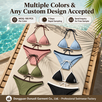 Bikini Wanita Custom Model Halter Segitiga 2 Potong Buatan Tangan Bordir Bunga 3D Berhias Manik-Manik Ikat Samping Pakaian Renang Pantai Mewah