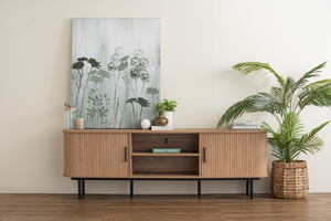 Industrial Metal <b>Frame</b> 1.8m <b>Oak</b> Colour MALMO TV Cabinet Export from Malaysia Sturdy Media Console for Urban Living Room Decor - Product Image 5