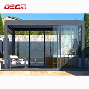 Pergola de jardin extérieure en aluminium avec capteur vent et pluie, porte vitrée, toit à lames rétractables, arches et tonnelles - Product Image 1