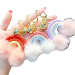 Arc-en-ciel fait à la main <span class=keywords><strong>macramé</strong></span> porte-clés tissage arc-en-ciel boho <span class=keywords><strong>pompon</strong></span> porte-clés pour femmes sac portefeuille sac à main breloques accessoire pendentif - Product Image 1