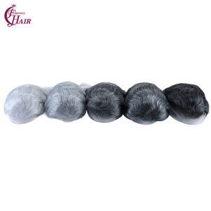 FH # 1B60 Gris Pu+lace+mono Topper Francés para Hombre, Unidad de Cabello Humano con Onda Natural, Base de 8x10 Pulgadas, Sistema de Reemplazo de Cabello Rizado - Product Image 3