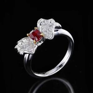 Mozambique Unheated Ruby Ring 18K Gold Inlaid 87pcs Diamonds 0.29ct Ladies Unique <b>Bow</b> Shape Gemstone Jewelry - Product Image 3