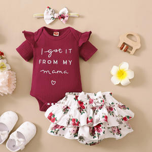 Venta al por Mayor de Fábrica, Ropa de Verano para Bebés Niñas, Camiseta de Manga Corta Estampada, Pantalones Cortos, Conjuntos de 3 Piezas - Product Image 2