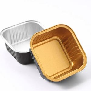 Barquette de luxe noire et or 48 oz (10x8 po) durable pour desserts, avec couvercles en PET, boîte repas en aluminium pour plats à emporter - Product Image 2