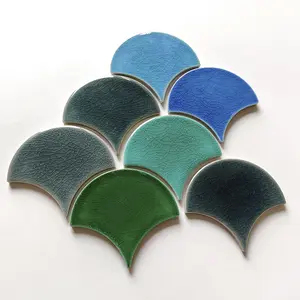 手工艺术现代3d羽毛扇形厨房浴室墙壁六角形马赛克绿色马赛克瓷砖