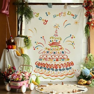 Selamat Ulang Tahun Pertama Bendera Pesta Anak-anak Kain Gantung Latar Belakang Dinding Permadani Dekorasi Dalam Ruangan - Product Image 1