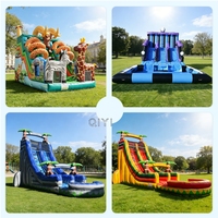 Petit toboggan aquatique gonflable bleu classique avec glissière gonflable pour enfants, idéal pour les locations et les fêtes