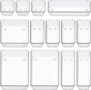 Hot Selling 7/9/10/12/16/21/25pcs Injection Molded Rectangle Desk <b>Drawer</b> Organizers Trays Set Clear <b>Plastic</b> <b>Storage</b> Bins - Product Image 4