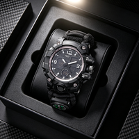 Montre de survie, montre de survie en plein air, montre à cordon en nylon tressé avec pierre à allumeur, montre sport analogique-numérique pour homme, étanche