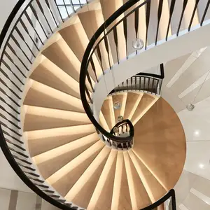 Modern Arc/curved Staircase Wooden Tread Powder Coating Plate Beam Curved/American Style Solid Wood Tread Stairs