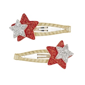 Ensembles de pinces à cheveux en tissu motif étoile mignonnes et populaires, petites pinces à cheveux à paillettes arc-en-ciel pour filles, 2 paires/ensemble, pour les fêtes - Product Image 1