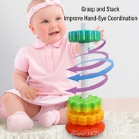 Juguete de torre giratoria arcoíris para bebés, con música, apilable, para educación temprana, desarrollo de la inteligencia y rompecabezas.