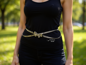 Catena da vita in lega d'acciaio da donna, placcata in oro, con design a fiocco, per l'uso quotidiano - Product Image 2