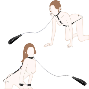 Bdsm שעבוד סקס אנאלי, הצוואר לשורש כף יד ערכת עם שרשרת המתיחה מתכווננת מאחורי האזיקים צווארון - Product Image 1