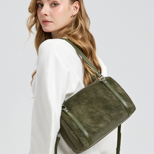 Bolso de Hombro Casual de Gamuza para Mujer, Bolso de Viaje de Cuero Genuino Estilo Boston con Cremallera y Forro de Algodón, Bolso de Bolos para Damas - Product Image 5