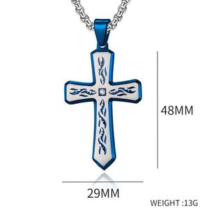 Colliers de luxe pour hommes avec pendentif en acier inoxydable imperméable à l'eau sans ternissement en forme de flamme avec croix à la main chrétienne - Product Image 3