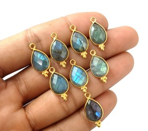 Lunettes plaquées or en forme de poire, Labradorite naturelle de 10 pièces, pendentif fantaisie - Product Image 1