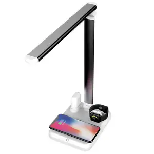2022 पोर्टेबल 4-में-1 चार्जर नेतृत्व में टेबल लैंप यूएसबी चार्ज स्टेशन तेजी से क्यूई वायरलेस चार्जर के लिए आधार iphone 8X Xr Xs Earbuds
