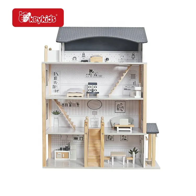 High Quality Kids Pretend Play Simulation Wooden Dollhouse With Furnitures W06A533