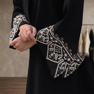 Designer Handmade Black Long Anti-Wrinkle Dubai Abaya High Quality Latest Collection Made Silky Material Traditional <b>Muslim</b> - Product Image 3
