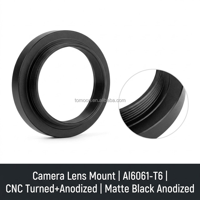 China Tight Tolerance Precision CNC Machining UAV Drone Camera Lens Mount Ring Aluminum Black Anodized 100% Inspection
