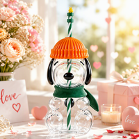 Gobelet en verre borosilicate anti-fuite et compatible lave-vaisselle, motif ours de Noël et chien, Bearista, avec paille en verre