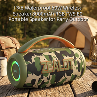 Enceinte rechargeable Zealot P12 avec éclairage LED RGB étanche IPX-6 pour une puissance de sortie de 50-100W, idéale pour le home cinéma, le karaoké et les entrées auxiliaires.