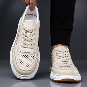 Zapatillas de cuero vacuno para hombre, punta redonda, con cordones, transpirables, entresuela de EVA, suela de goma, para todas las estaciones, informales. - Product Image 2